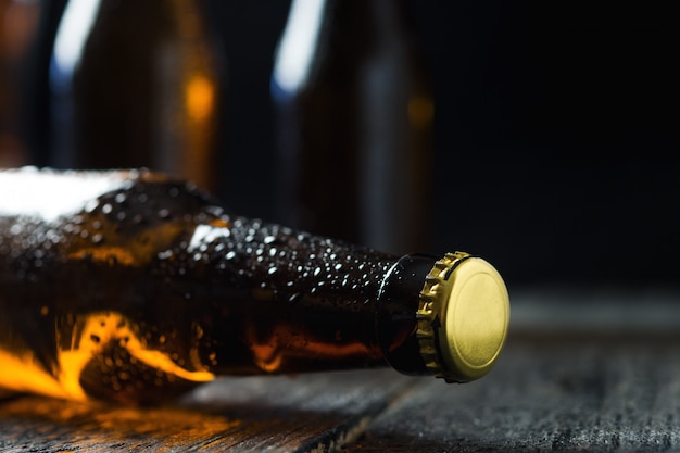 Chilled brown beer bottle