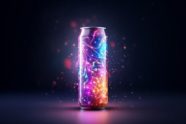 Photo chilled energy drink can with vibrant glow energy drink image photo