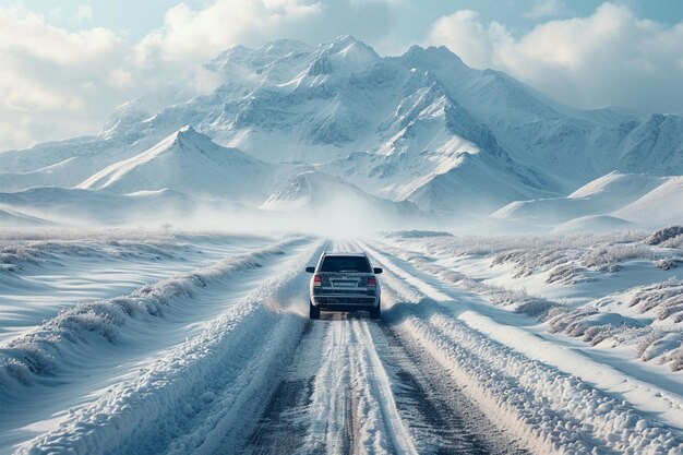 Chilled road exploration Travelers embarking on scenic winter road journeys