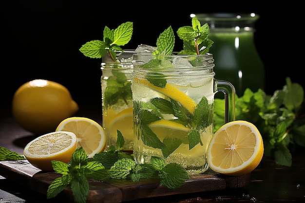 Chilled Summer Drink with Lemon and Mint