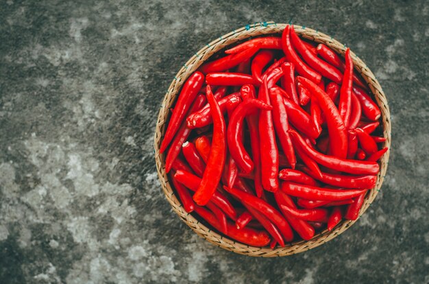 chilli In a basket on a rugged space.