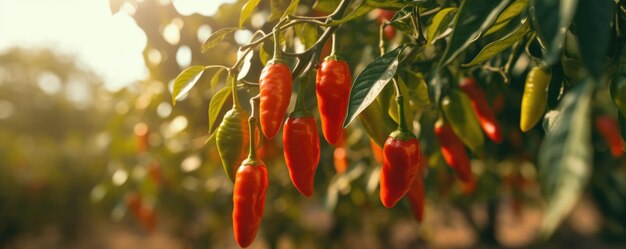 Chilli pepper on the tree vegetable growing in organic farm generative ai