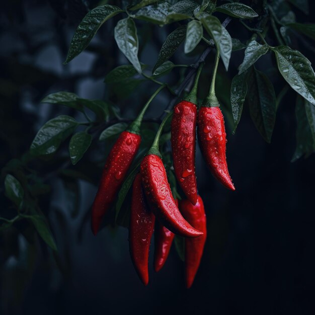 Chilli pepper on the tree vegetable growing in organic farm generative ai