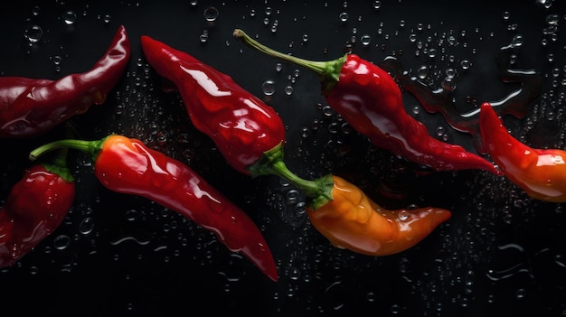 Chilli Peppers seamless background visible drops of water generative AI