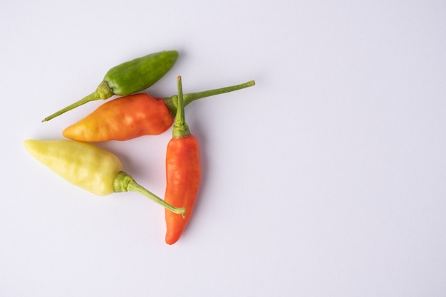 Chilli on white background with copy space.