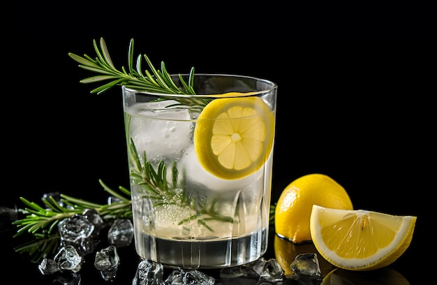 Photo chilling citrus cocktail of lemonade with ice and fresh rosemary garnishcool summer drink