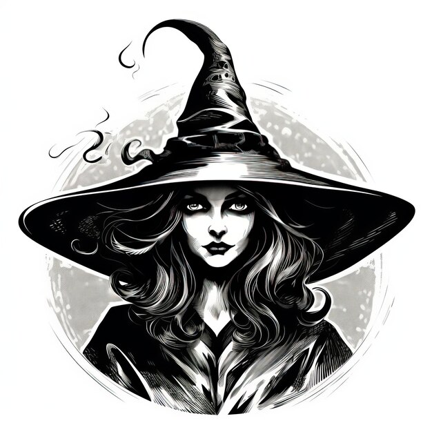 Photo chilling witchcraft enchanting black and white clipart from the 1600s on a white background