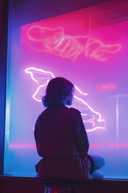 In the chilly embrace of an '80s neonlit night a woman stands outside the club