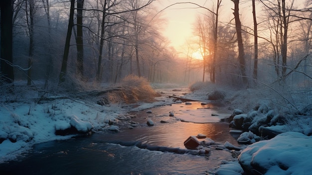 寒い風景 森 の 中 で の 写真 的 な 冬 の 夕方
