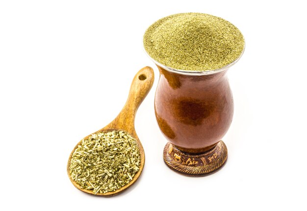 ChimarrÃ£o and yerba mate, white background