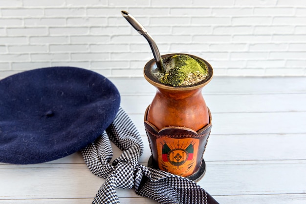 Chimarrao yerba mate Ilex paraguariensis scarf and gaucho beret