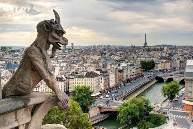 Chimera of the cathedral of notre dame de paris overlooking paris