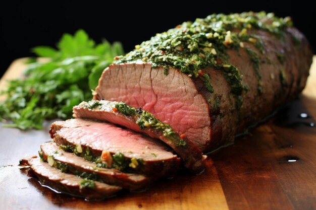 chimichurri roast beef tenderloin sunday roast dessert close up