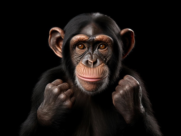 Chimp Studio Shot geïsoleerd op een heldere zwarte achtergrond Generatieve AI