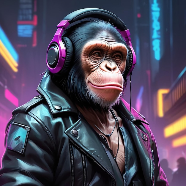 Chimpansee Synthwave Serenity Down Under door Alex Petruk AI GEGENEREERD