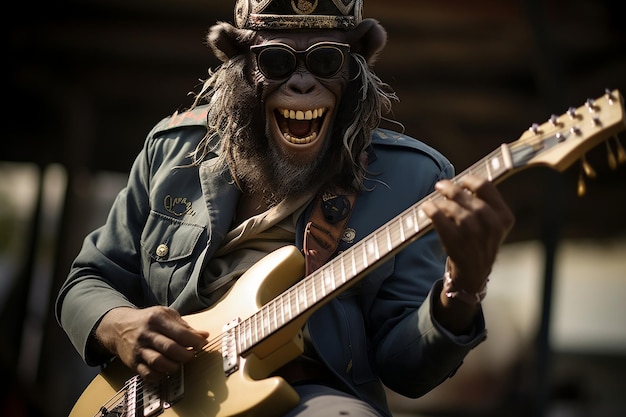 Chimpanseemuzikant rockt gitaar in band AI