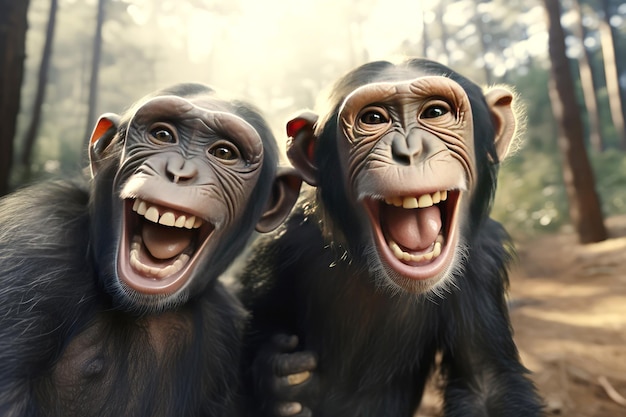 Foto chimpansees lachen.