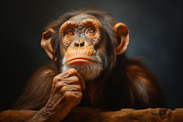 Chimpanzee on a dark background Portrait of a chimpanzee