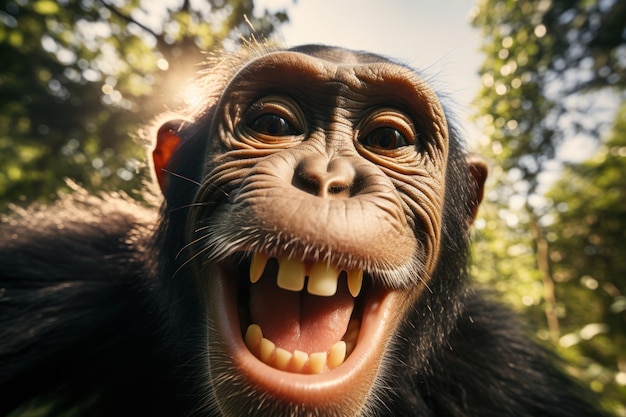 Photo chimpanzee making selfie looking