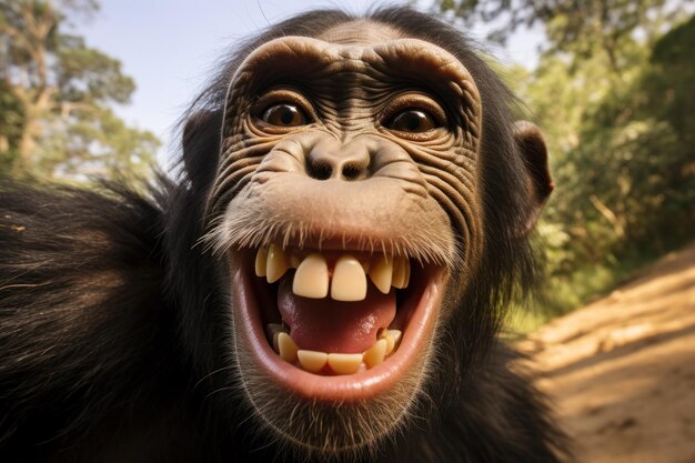 Chimpanzee making selfie looking