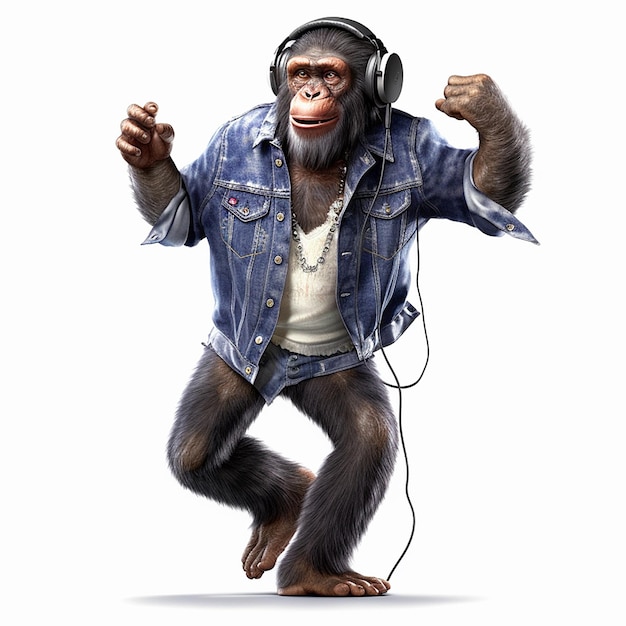 Chimpanzee monkey animal using headphone illustration