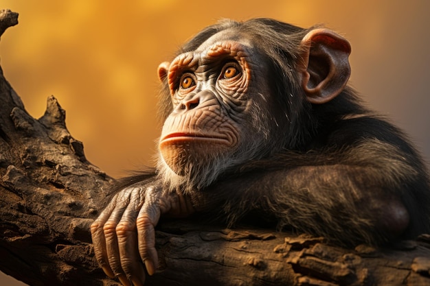 Chimpanzee sitting on a tree branch in a zoo