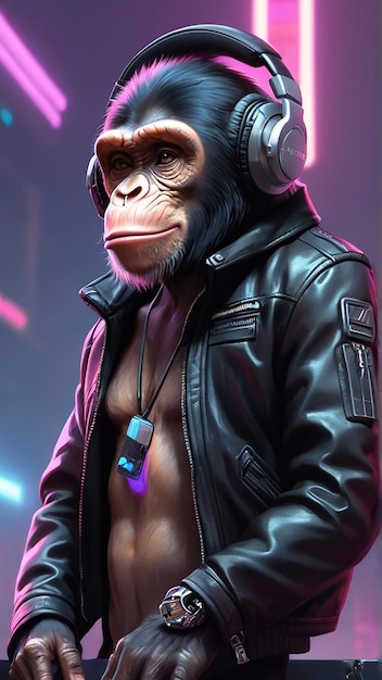 Chimpanzee Synthwave Serenity Down Under by Alex Petruk AI GENERATED