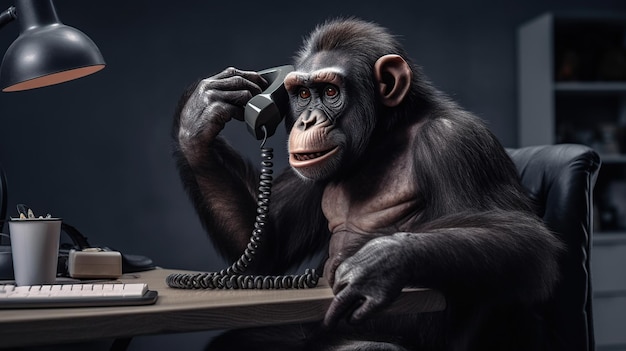 Chimpanzee talking on the phone