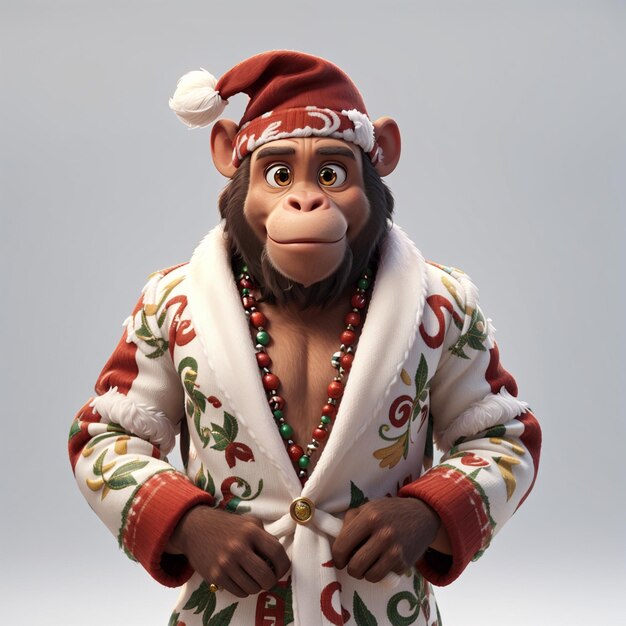 Photo a chimpanzee wearing christmas dress