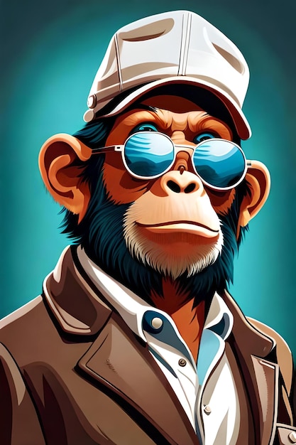 Photo chimpanzee wearing costumes hats accessories and sunglasses cartoon character