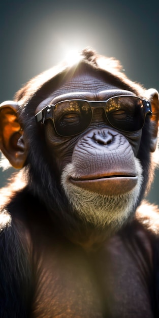 A chimpanzee wearing sunglasses and a pair of sunglasses.