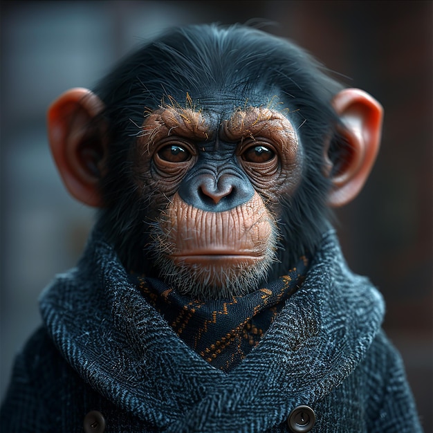 шимпанзе носит свитер с свитером на шее