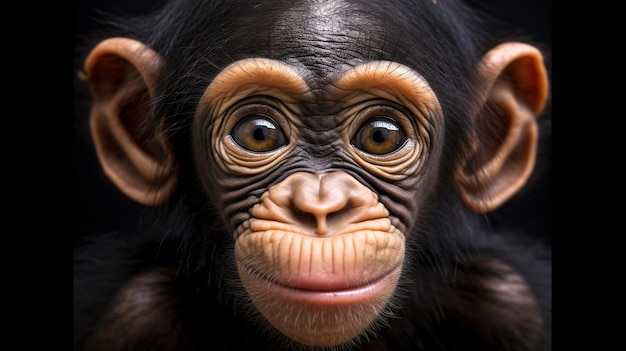 A chimpanzee with a black background