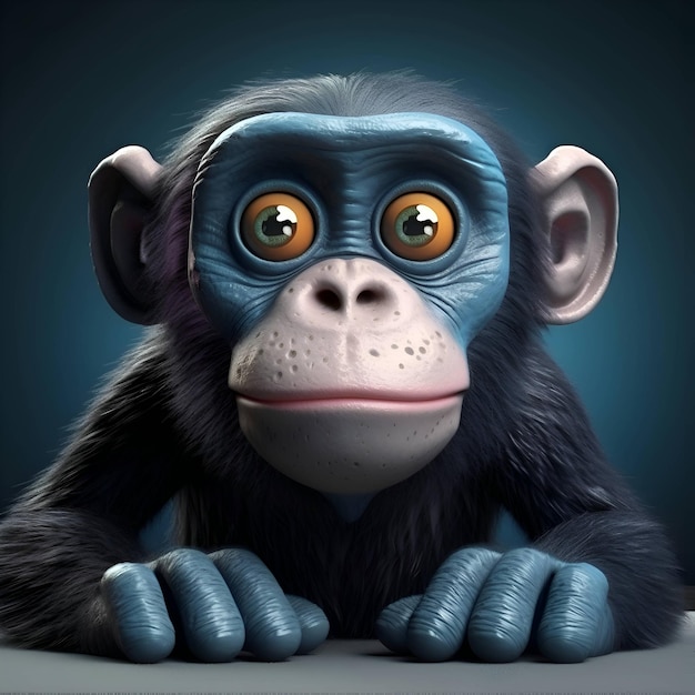 Photo chimpanzee with blue eyes 3d illustration