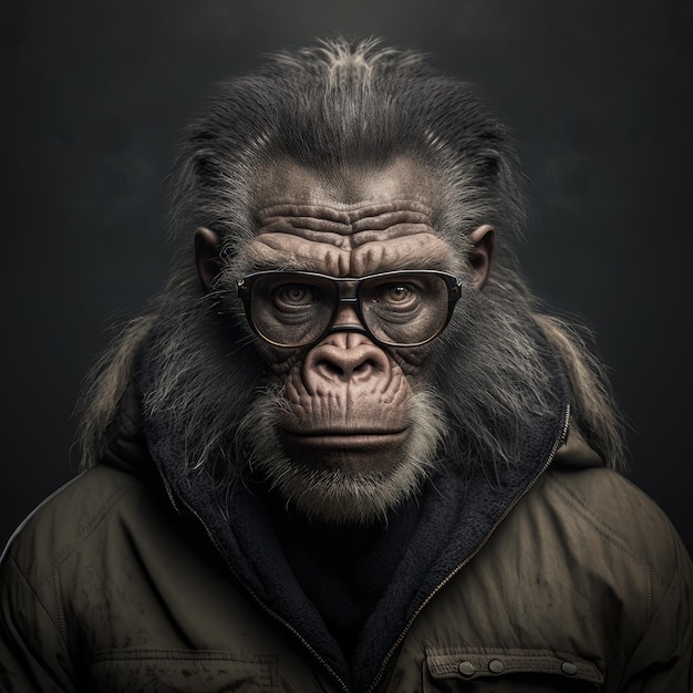 Chimpanzee with glasses posing