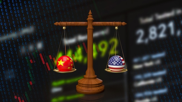 The china and America bomb on libra for business concept 3d rendering