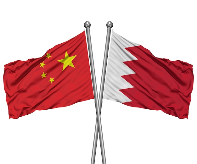 China and Bahrain waving flag 3d illustration for friendship, cooperation, relationship and rival