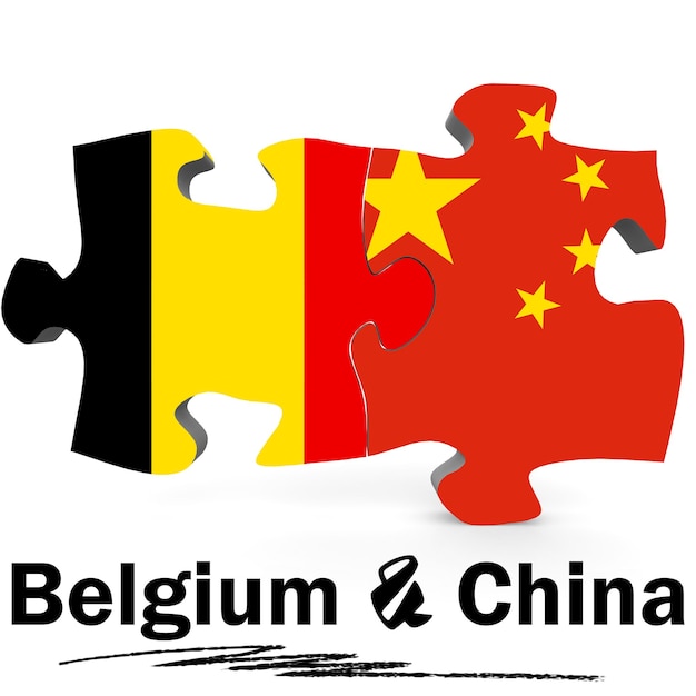 China and Belgium flags in puzzle