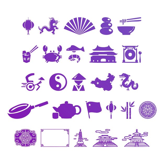 Photo china culture icons set items gradient effect photo jpg vector set