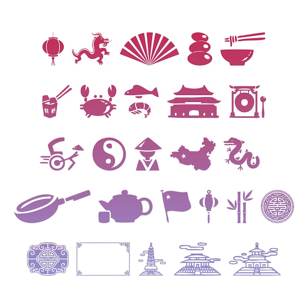 China cultuur iconen set items gradiënt effect foto jpg vector set