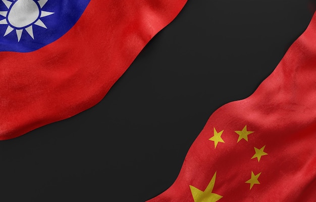 Foto china en taiwan vlag van zijde met kopie ruimte voor uw tekst of afbeeldingen 3d-rendering