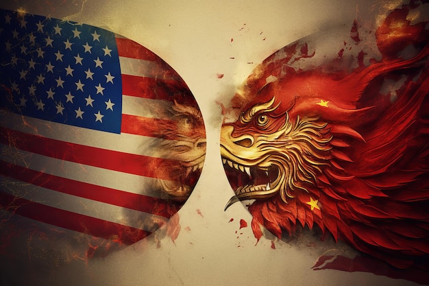 중국 국기 vs 미국 국기 거래 Ai 생성