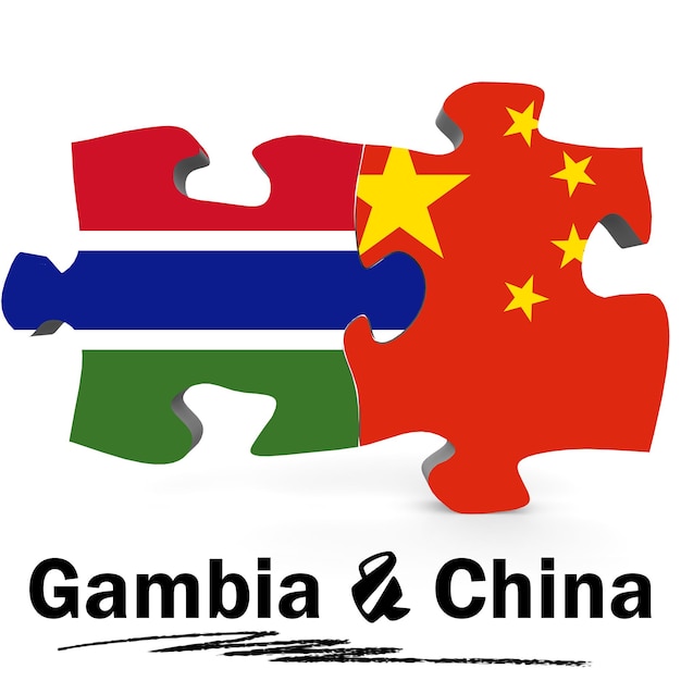 China and Gambia flags in puzzle