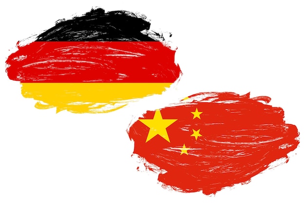 China and germany flag together on a white stroke brush background