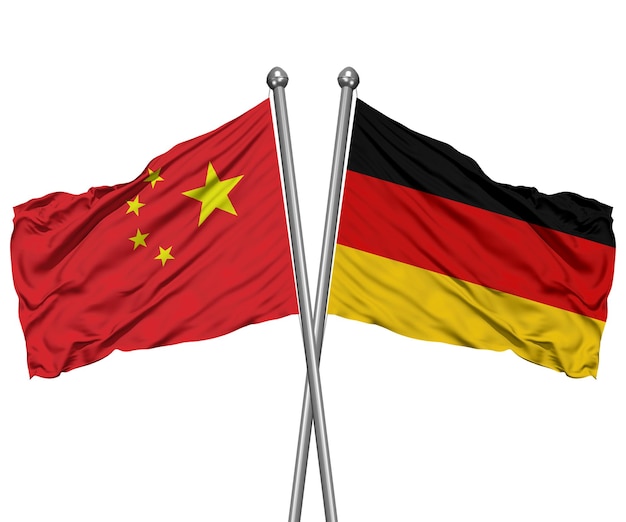 China and Germany waving flag 3d illustration for friendship, cooperation, relationship and rivalry