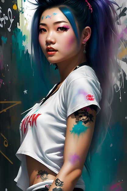 China girl with colorful background