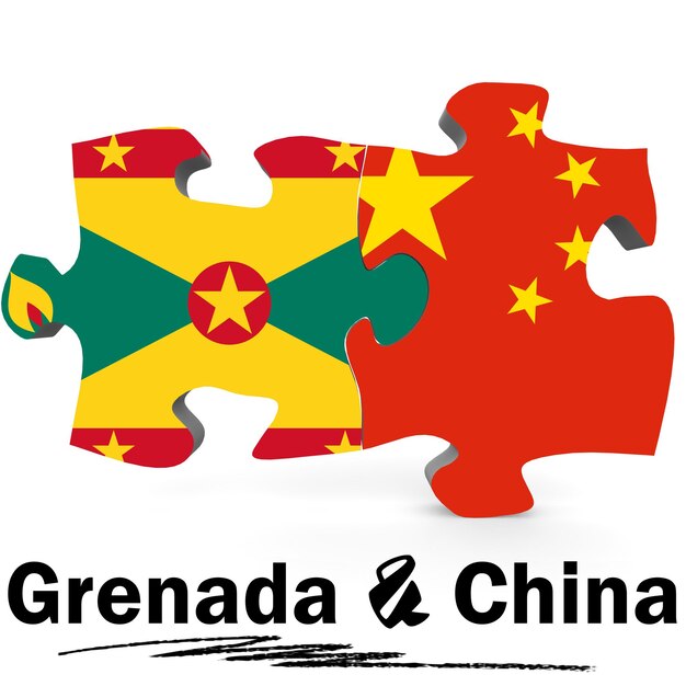 China and Grenada flags in puzzle