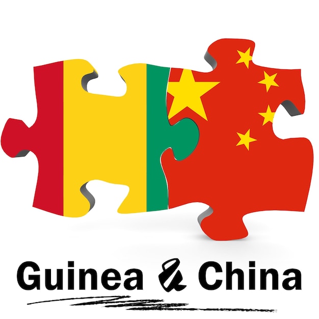 China and Guinea flags in puzzle