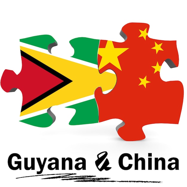 China and Guyana flags in puzzle