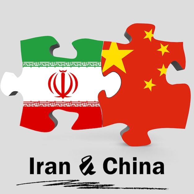 China and Iran flags in puzzle